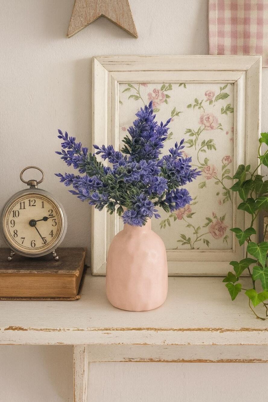 Soft Pink Geometric Bud Vase, Minimal Ceramic Stem Holder, Modern Shelf Accent